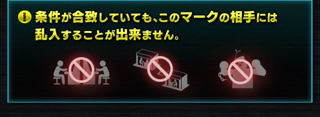 条件が合致していても、このマークの相手には乱入することができません。